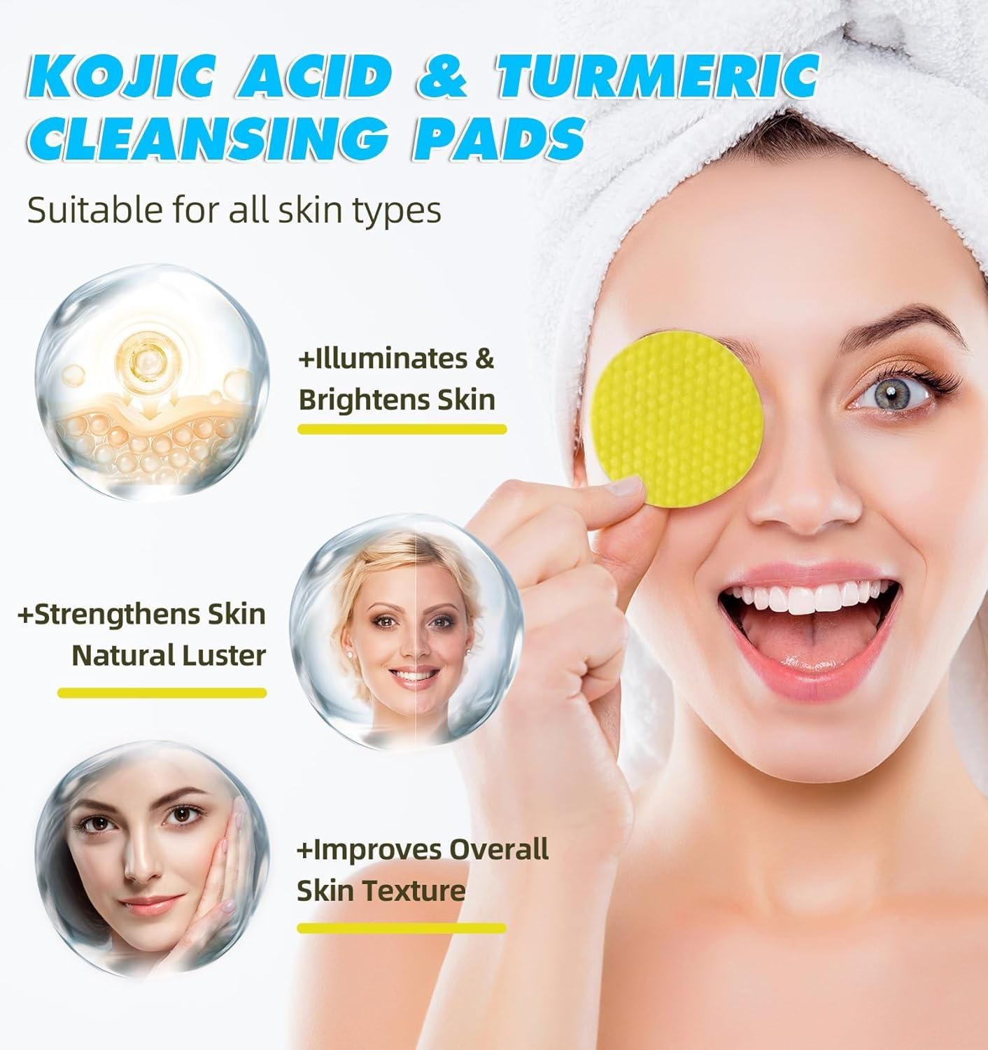 Kogic Acid and Turmeric Cleansing Pads, Turmeric Kojic Acid Lemon Chamomile Pads, Kojic Acid Turmeric Cleansing Pads for Face