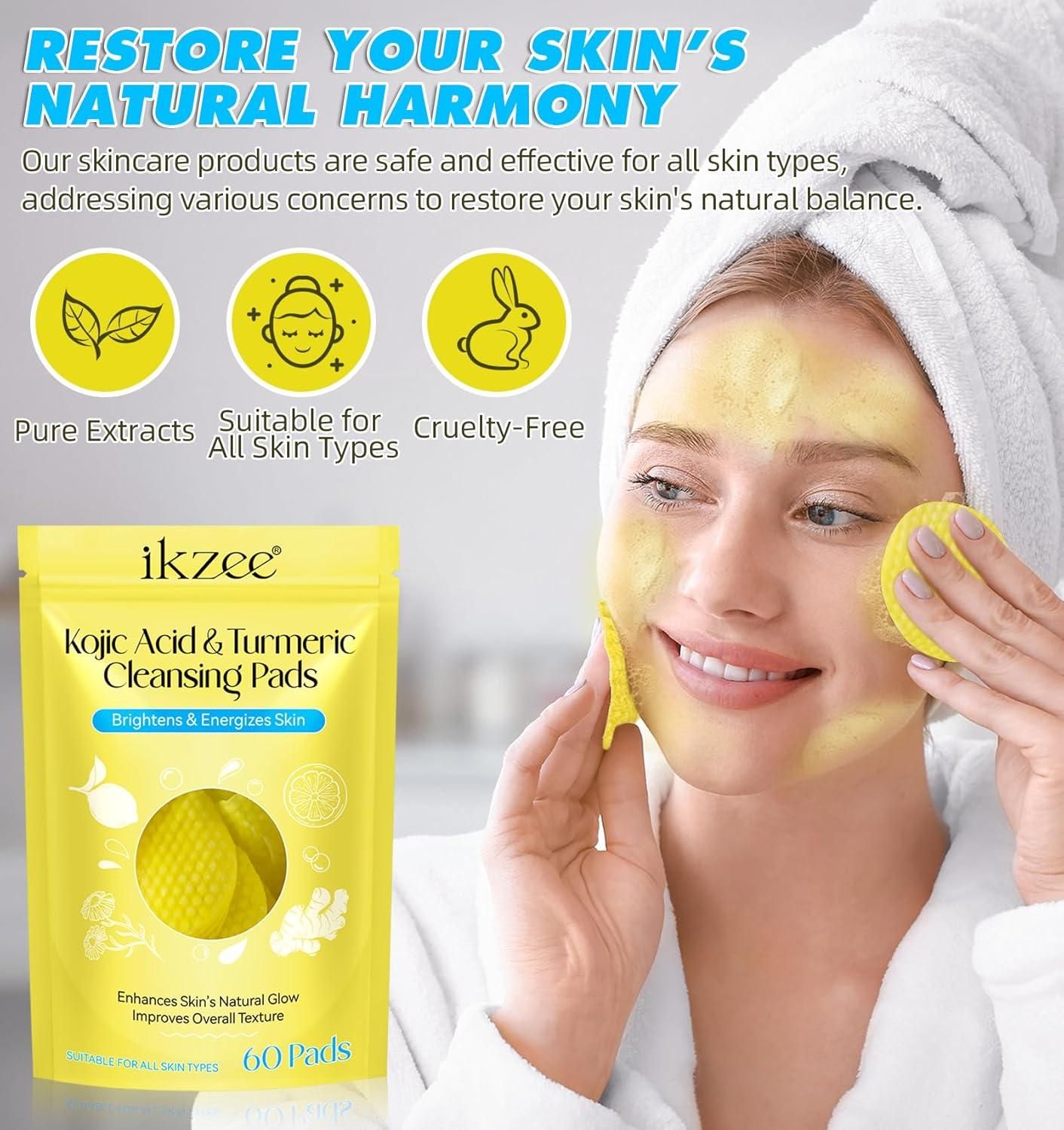 Kogic Acid and Turmeric Cleansing Pads, Turmeric Kojic Acid Lemon Chamomile Pads, Kojic Acid Turmeric Cleansing Pads for Face