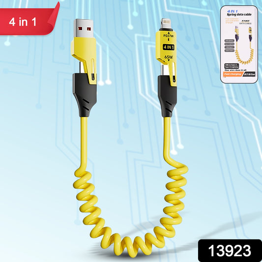 4 In 1 Spring Fast Charging Cable (1 Pc  1.5 Mtr Long)