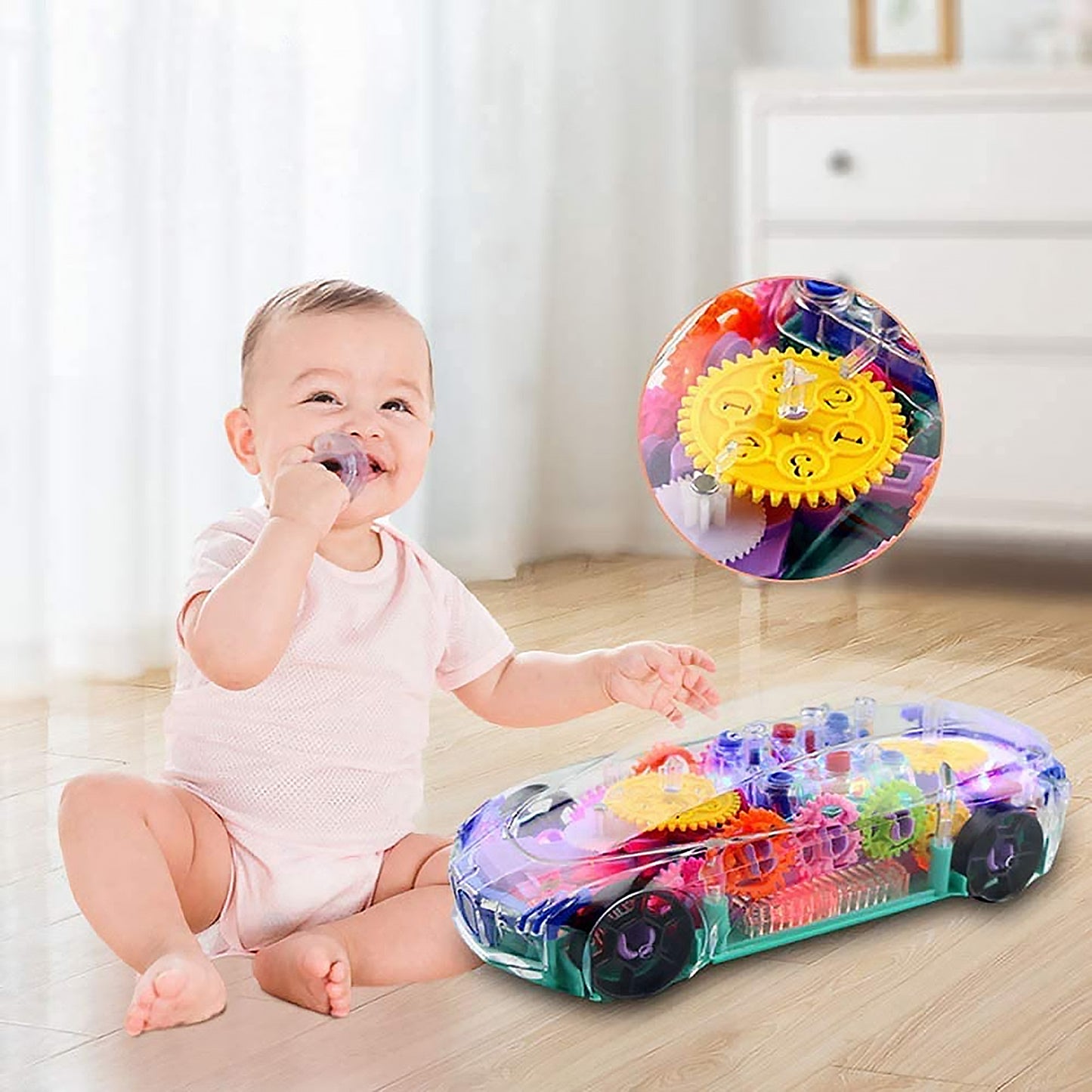 17793 Automatic 360 Degree Rotating Transparent Gear Concept Car With Musical And 3d Flashing Lights Toy For Kids Boys  Girls (Multicolor  Battery Not Included)