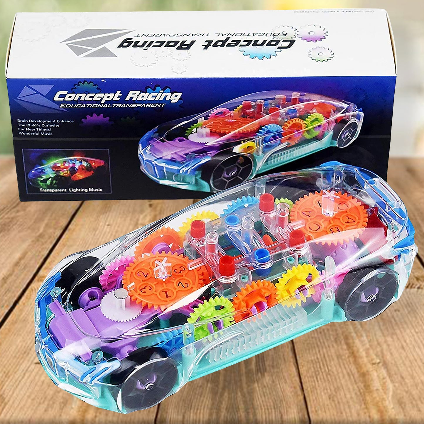 17793 Automatic 360 Degree Rotating Transparent Gear Concept Car With Musical And 3d Flashing Lights Toy For Kids Boys  Girls (Multicolor  Battery Not Included)